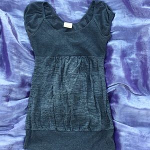 Short sleeve gray ribbed tunic mini dress top